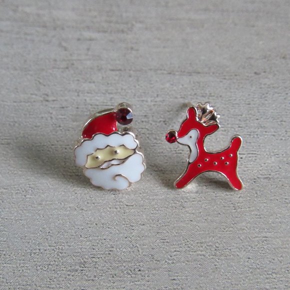 Santa Claus Rudolph Christmas earrings Season Greeting Happy Holidays - Picture 7 of 11